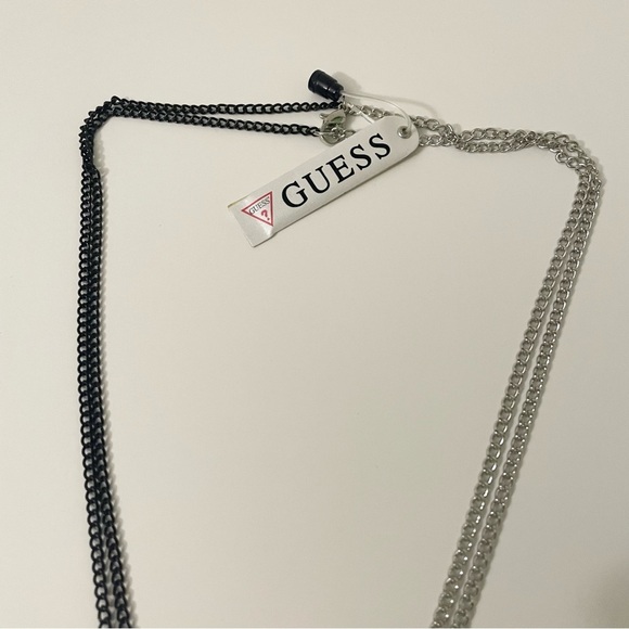 Guess Two Tone Chain Wood Look Horn Necklace - Picture 6 of 16